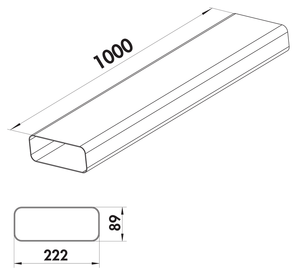 [4043001] F-VRO 1000 systeem 150 vlakke buis, luchtafvoerbuis zonder mof, lengte 1000 mm, 222 x 89 mm